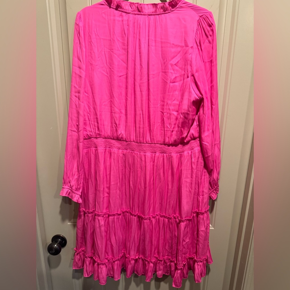 Impressions Hot Pink Tiered Ruffle Long-Sleeve Dress - Picture 3 of 3